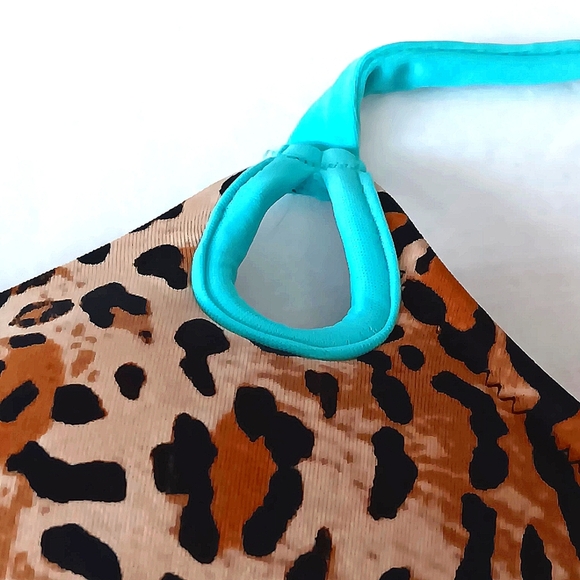 VICTORIA'S SECRET Push Up Leopard Print String Bikini Top Adjustable 32C Animal - Picture 4 of 9